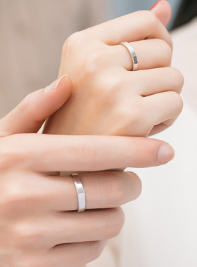 极速4MM光面素戒免费刻字纯银y男士戒指女士情侣对戒 光圈单身小