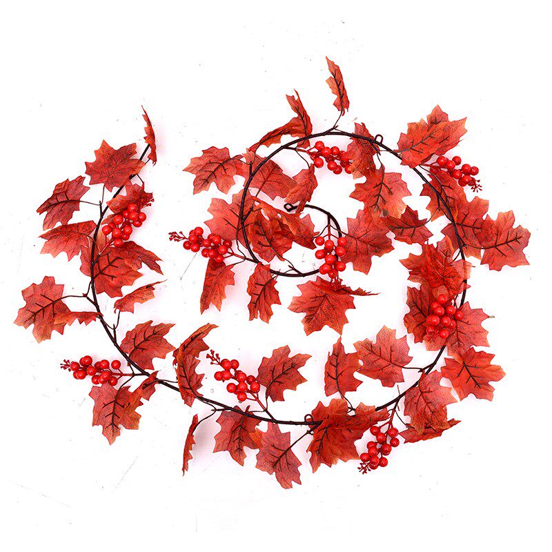 极速圣诞红果g仿真红枫叶藤条挂壁假树叶子万圣节橱窗墙面造景吊