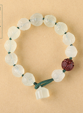 极速网红b新品岫玉莲花手链编织女款原石手串玉石佛珠民族风饰品