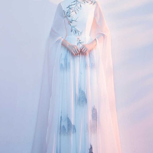 极速大合唱团演出服女2025新款新中式古筝表演服装U水墨风主持人