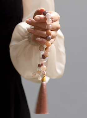 极速佘太a翠手持紫罗兰天然樱花玛瑙流苏手链绕指柔文玩手串18颗