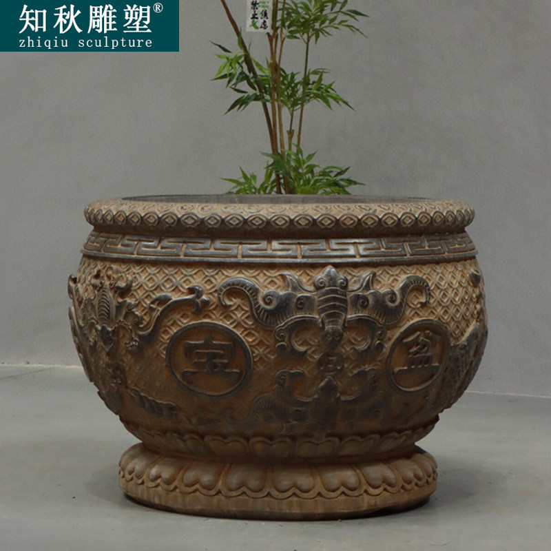 石雕鱼缸养鱼天然石头大水缸青石彷古户外庭院荷花聚宝盆石缸门海