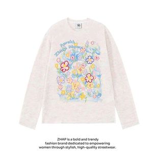 ZHAP250克彩纱休闲长袖 清新小香风休闲百搭宽松上衣 T恤女甜美时尚