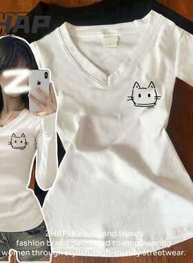 ZHAPV领长袖t恤女秋季爆款学院甜美多巴胺通勤ins慵懒风休闲上衣