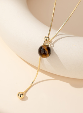 虎眼石项链2025新款小众独特设计长款女毛衣链衣服配饰抽拉锁骨