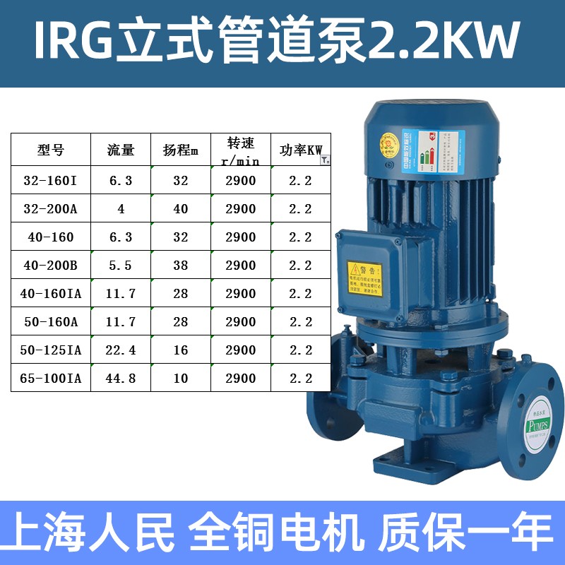 上海人民IRG管道泵380v立式离心泵锅炉热水循环卧式增压泵工业泵