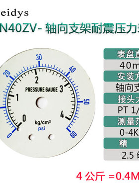 YN40ZV压力表不锈钢耐震压力表测水压气压通用0-1.6/100mpa多量程