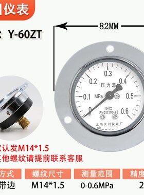 川仪表Y-60ZT轴向带边压力表0-40mpa气压水压表厂家面板式带卡
