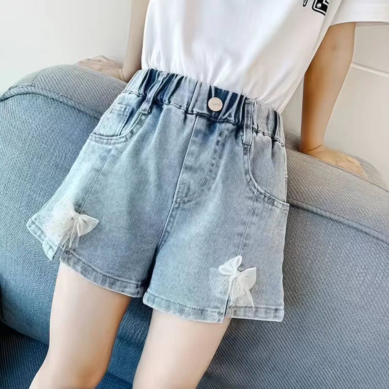女童牛仔短裤阔腿爆款夏秋高腰