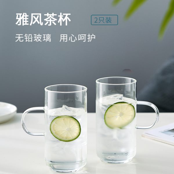 北大史绿茶杯 家用玻璃水杯高硼硅耐热带把龙井猴魁茶玻璃杯子2只