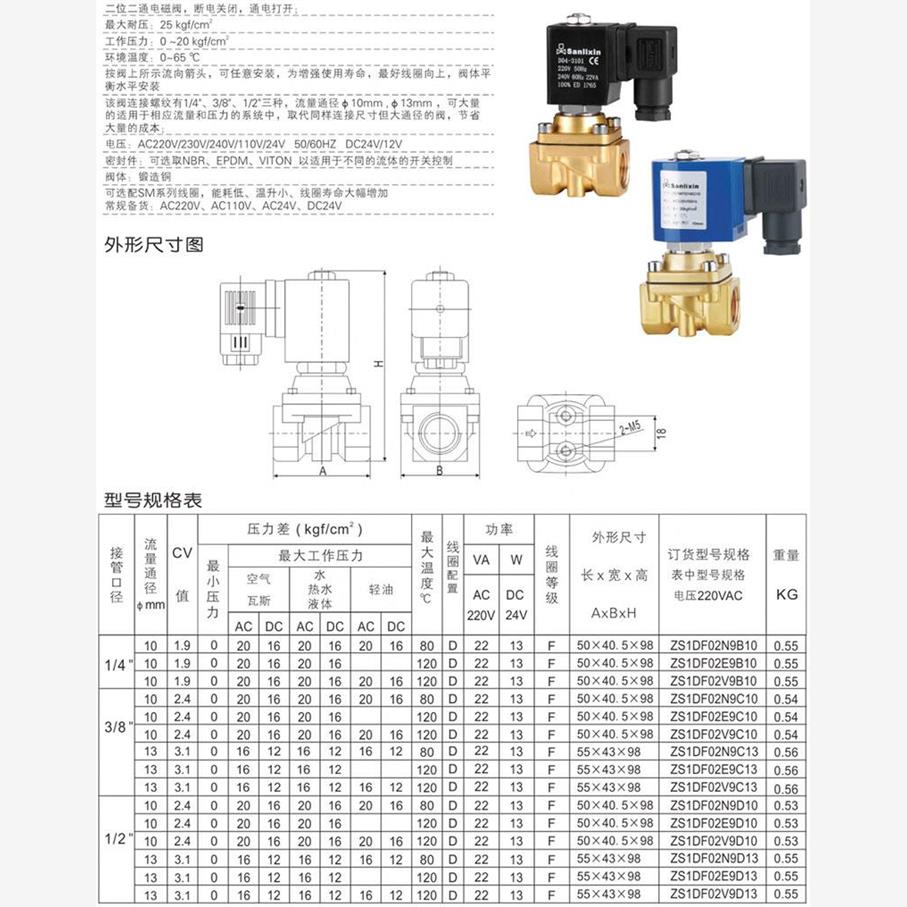 SANLIX电磁阀ZS1DF02N9V