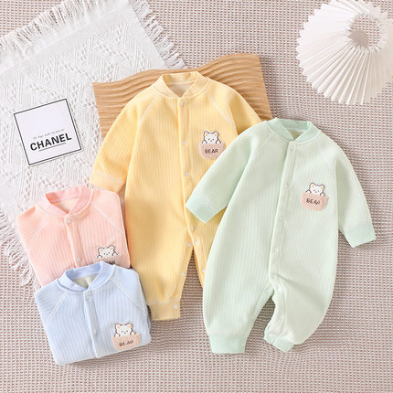 婴儿连体衣加绒秋冬季新生幼儿哈衣爬服加厚冬装男女宝宝保暖内衣