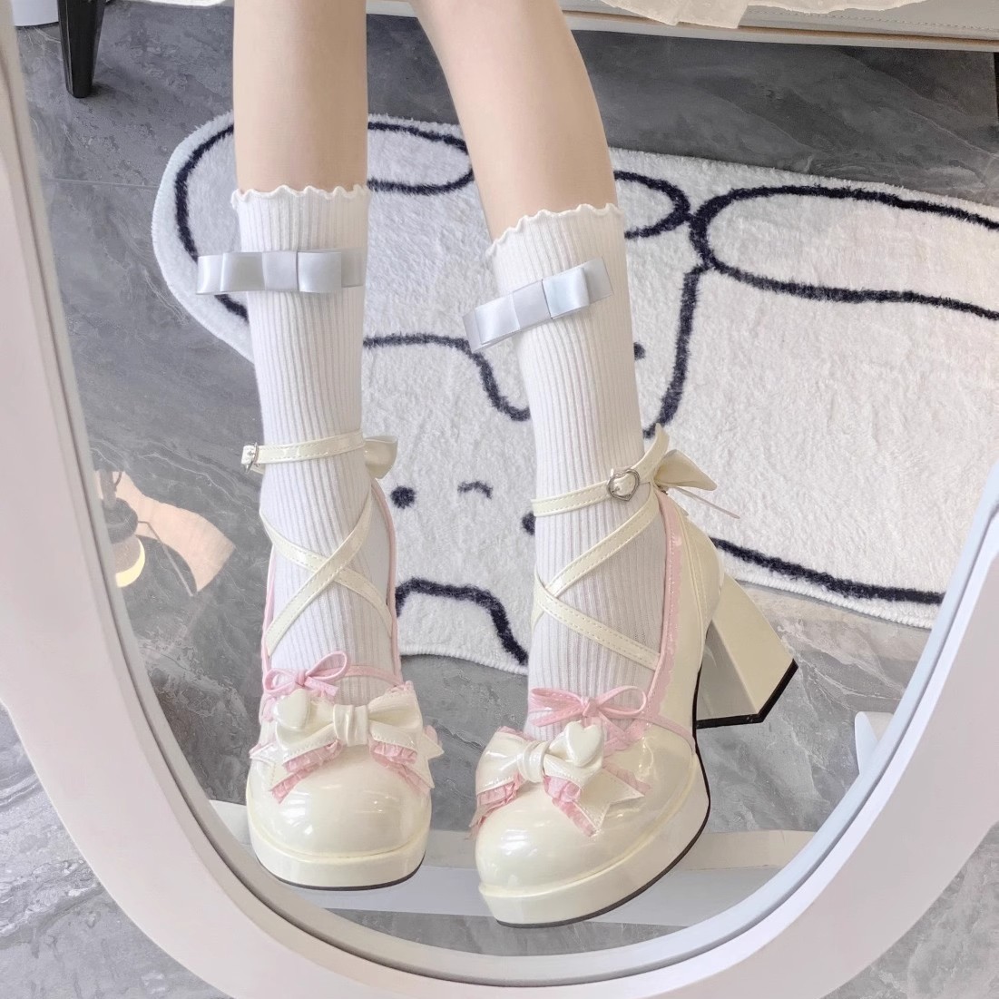 【外贸清仓】甜美可爱蓝色jk小皮鞋2025新款公主风玛丽珍lolita蝴
