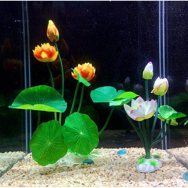 鱼缸装饰水草假花仿真荷叶水族布景塑胶大号鱼池里摆件小粉红色