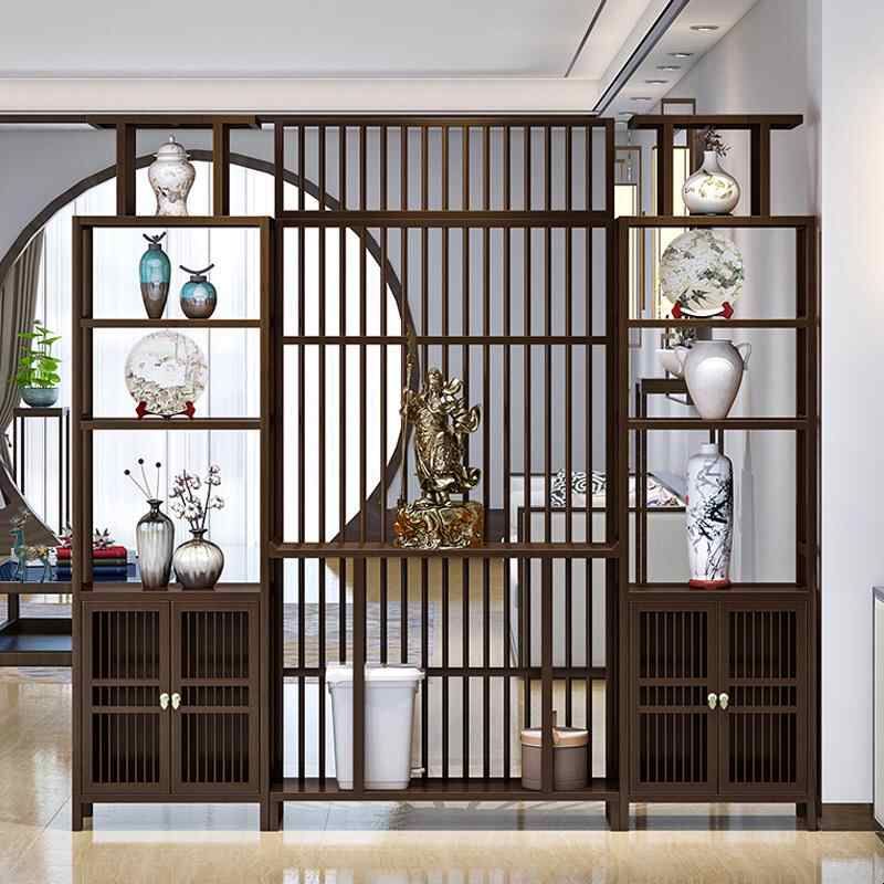 新中式屏风隔断墙客厅实木入户玄关柜子现代简约镂空格栅装饰座屏
