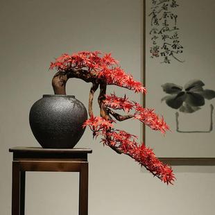 悬崖式仿真迎客松崖柏盆景客厅花架装饰品中式酒店茶室假松树摆件