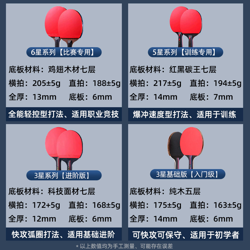 辉胜5星专业级乒乓球拍 横直对拍反胶初学者训练兵乓球球拍成品拍