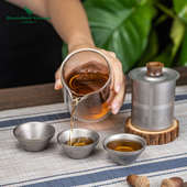 必唯纯钛玻璃泡茶器户外旅行茶具套装 茶壶 露营双层快客杯便携式