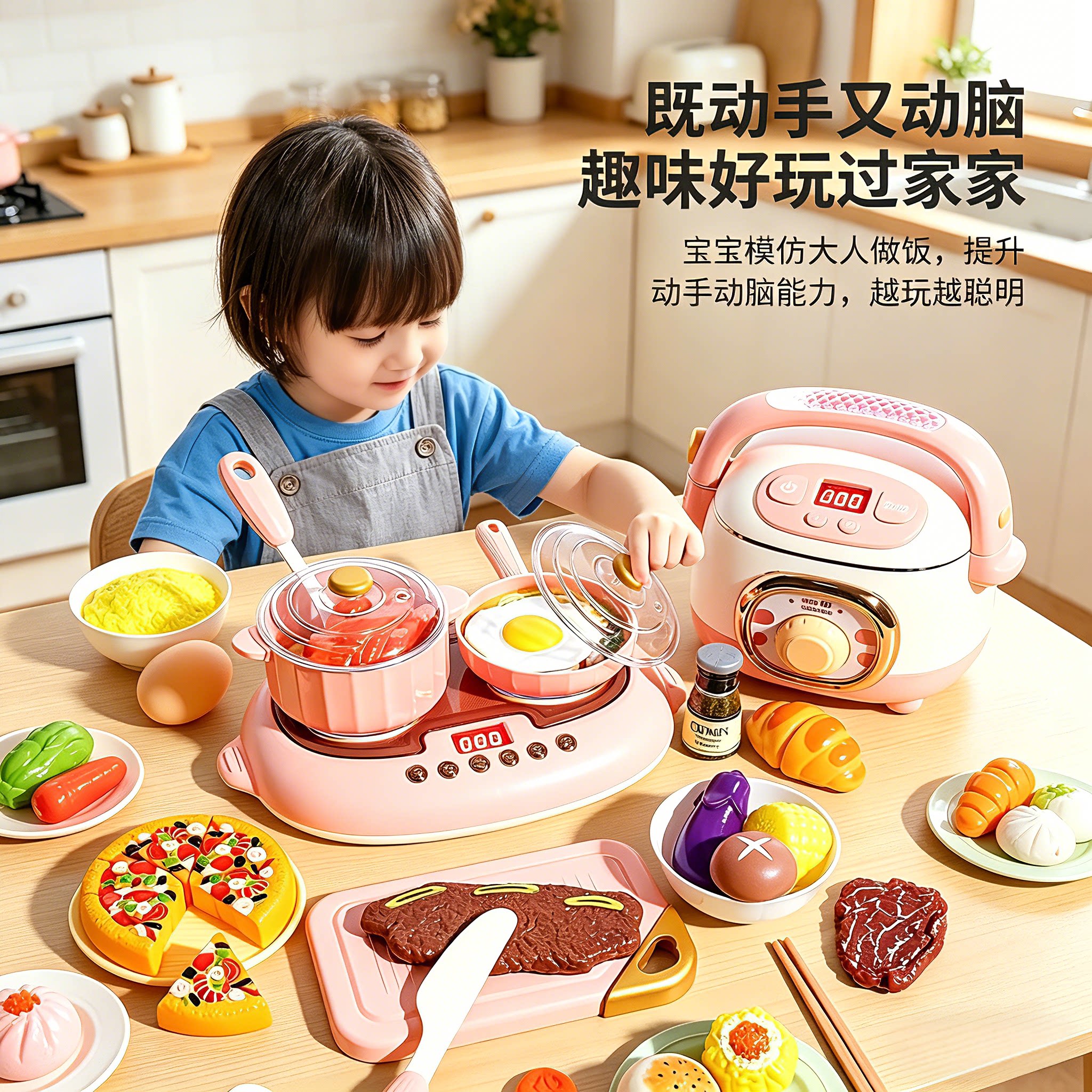 儿童厨房做饭玩具仿真喷雾电饭煲锅灶台宝宝过家家煮饭新年礼物