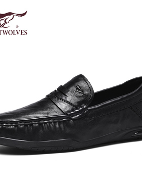 七匹狼豆豆鞋男士真皮新款商务休闲软底驾车英伦乐福一脚蹬懒人鞋