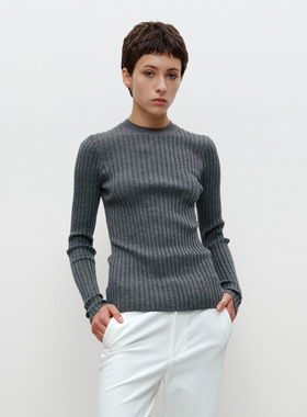 FILGood秋冬新品 套头毛衫花灰色 山羊绒打底衫弹力大 FG04K04