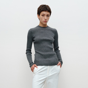 FILGood秋冬新品 套头毛衫花灰色 山羊绒打底衫弹力大 FG04K04