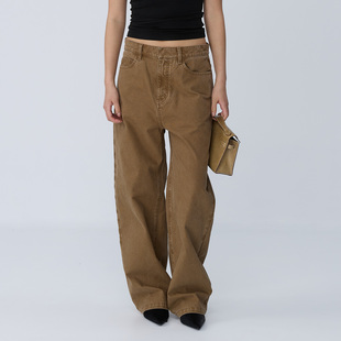 FILGood26早春 100棉棕色牛仔裤 高腰直筒阔腿版型FG05J02