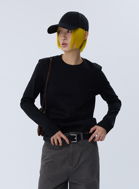 FILGood26春季 长袖黑色白色T恤 100棉正肩版型 修身显瘦FG05T09