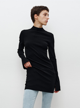 FILGood黑色毛织连衣裙 中长款修身剪裁 立体贴身抗皱FG04K01