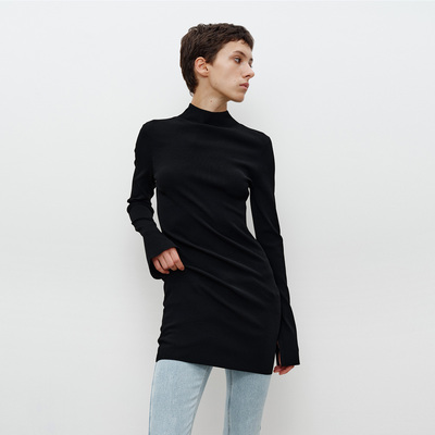 FILGood黑色毛织连衣裙 中长款修身剪裁 立体贴身抗皱FG04K01