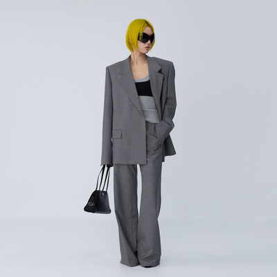 FILGood26早春 灰色西装套组西裤短裙羊毛混纺面料FG05B01