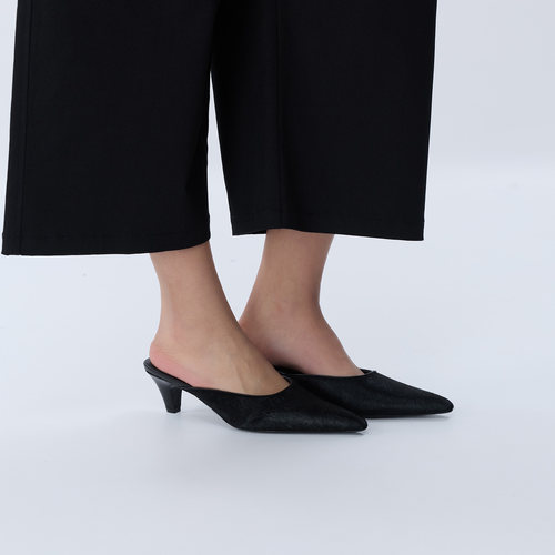 FILGood 黑色高跟半拖单鞋马毛皮表面 FG05SH01