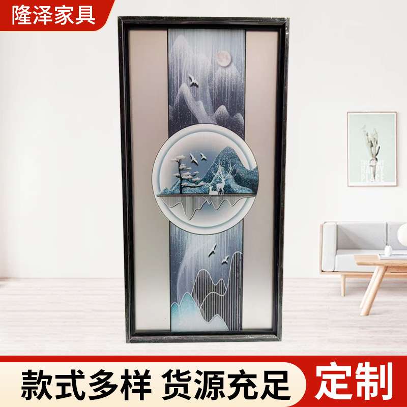 艺术绘画双面图屏风客厅卫生间装饰隔断墙钢化玻璃隔断入户进门图片