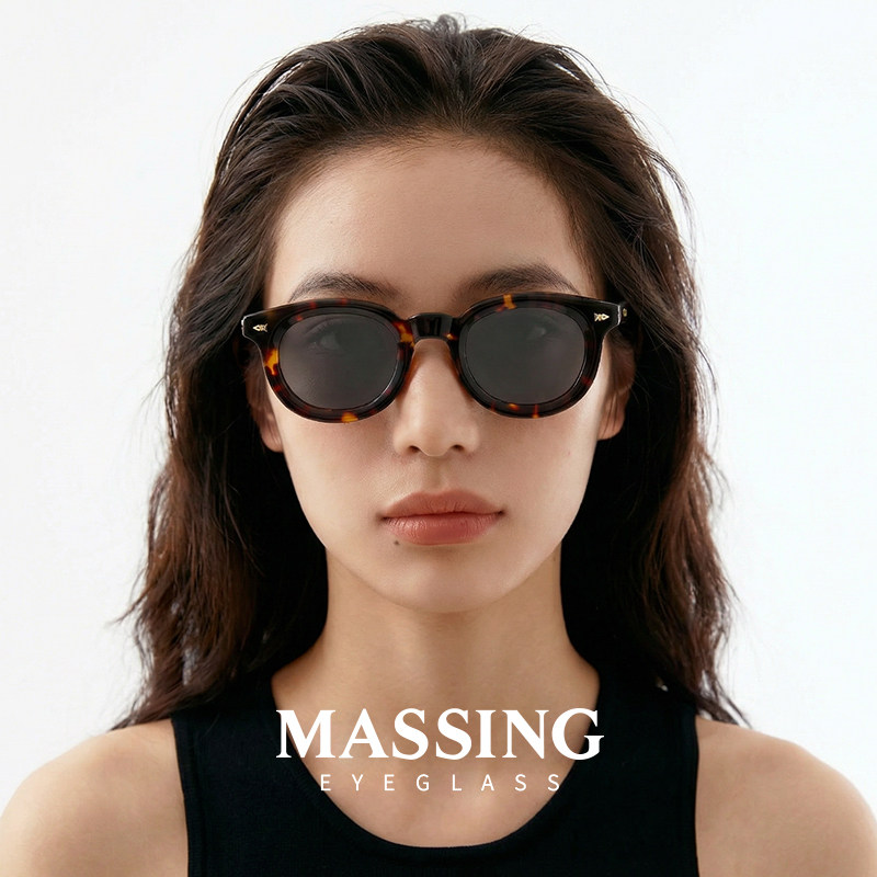 massing玳瑁色板材时尚日系书墨镜呆子粗框椭圆框太阳镜A&M-022