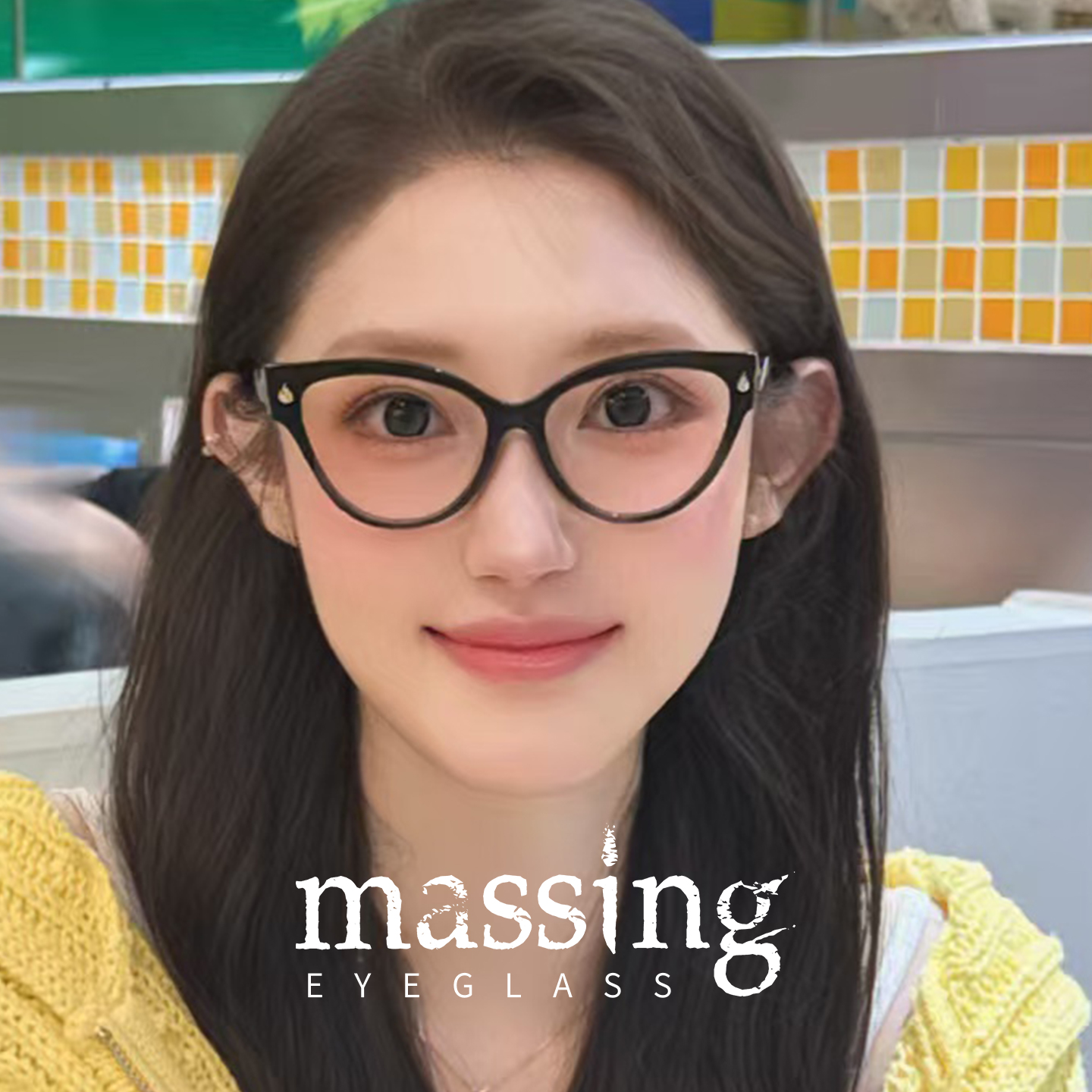 Massing大猫眼黑框玳瑁板材眼镜