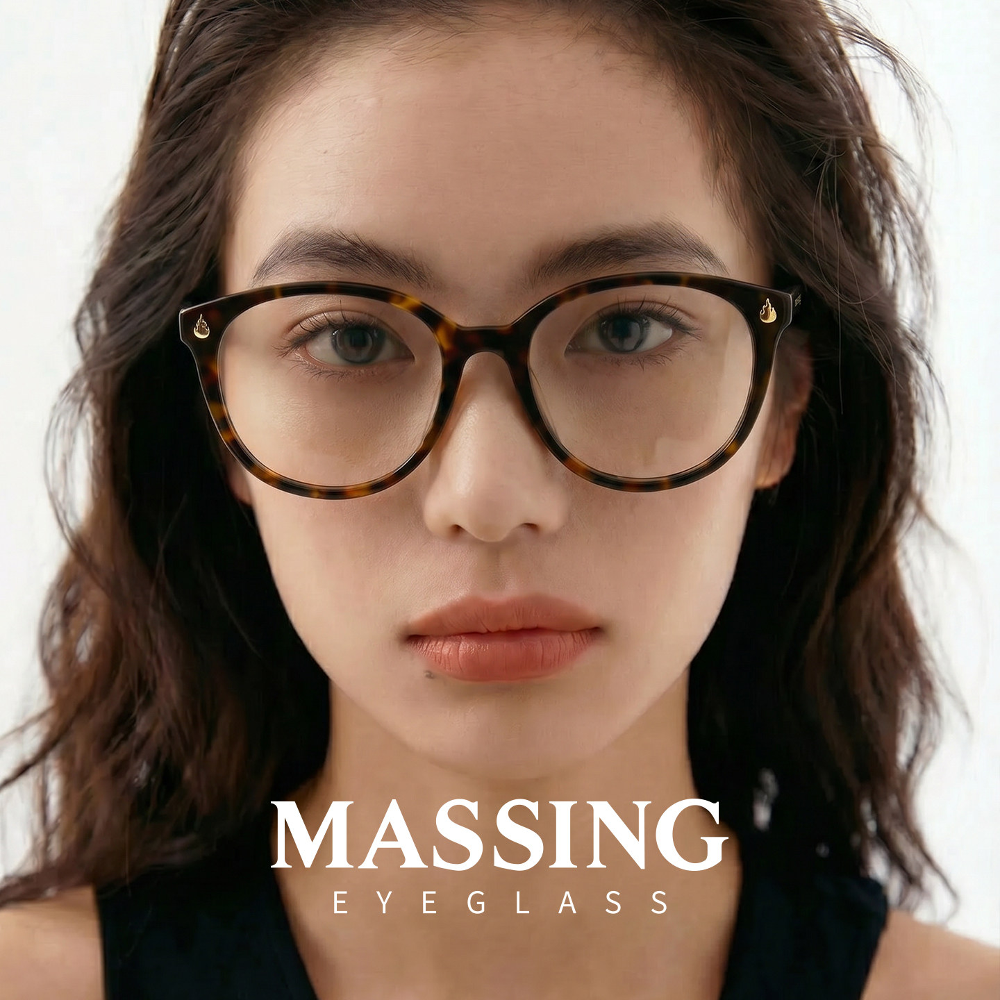 massing圆框黑框玳瑁素颜神器防蓝光眼镜架小火苗近视眼镜DP-003