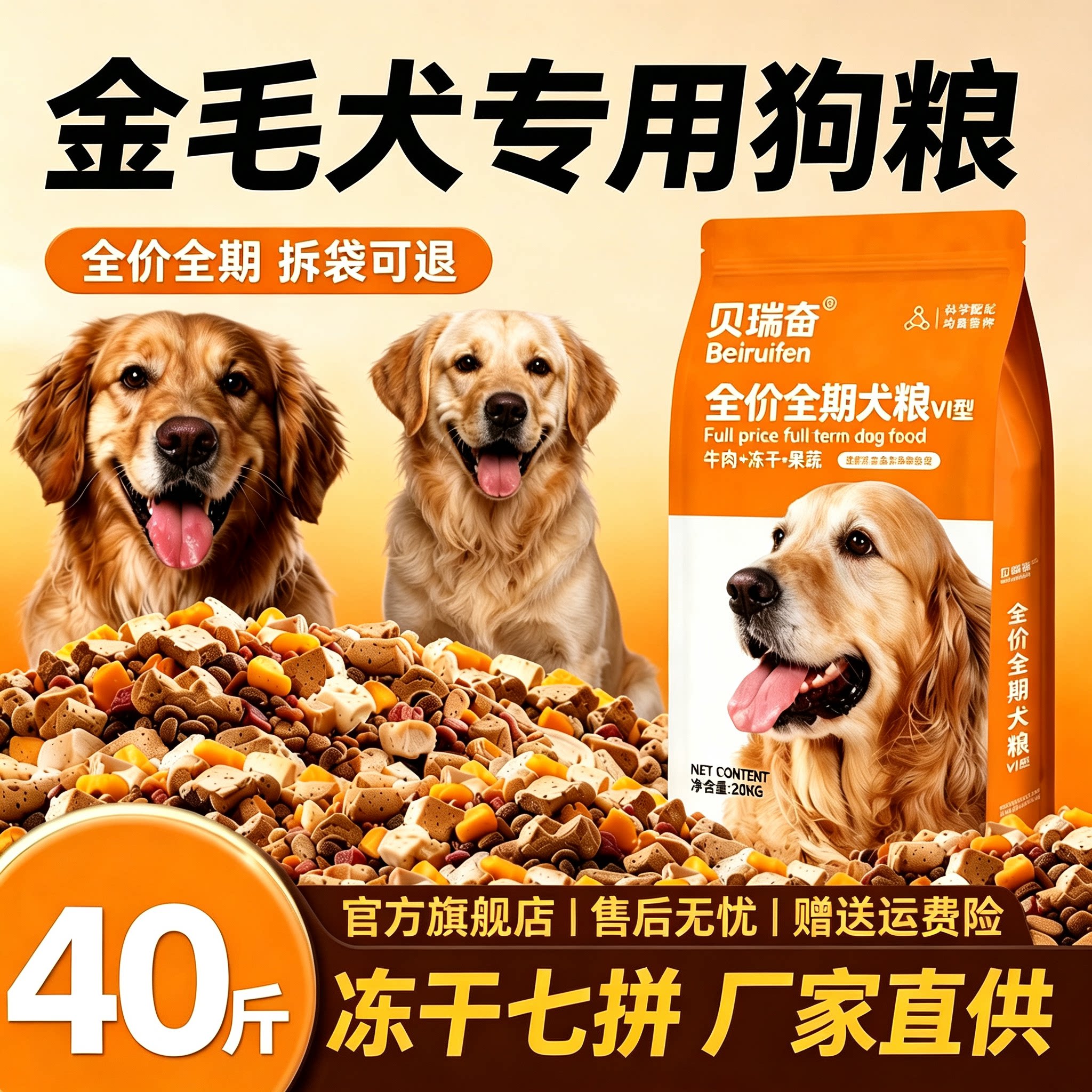 金毛专用七拼冻干狗粮低盐低油