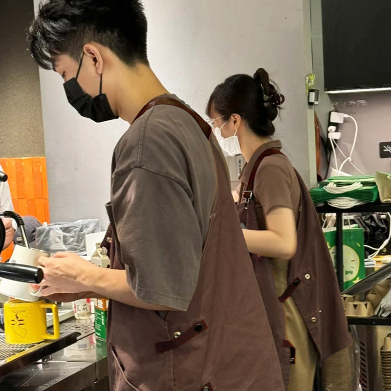 围裙定制2026新款日式帆布高级感年轻款咖啡师调酒专用男女工作服