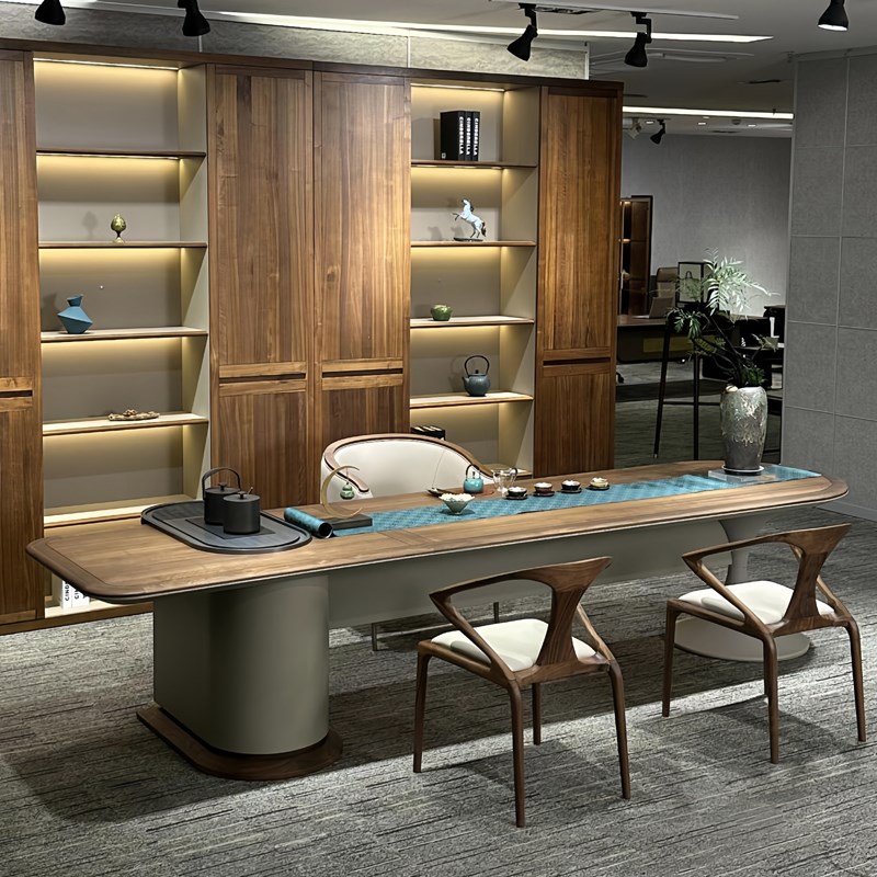 新中式茶桌高端黑胡桃木实木茶台A现代轻奢家用办公室高级感泡茶