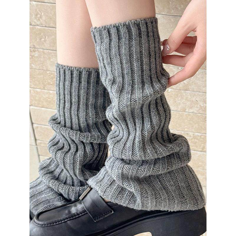 灰色袜套女日系简约显瘦jk小腿袜格雷系穿搭腿套秋天miu系堆堆袜