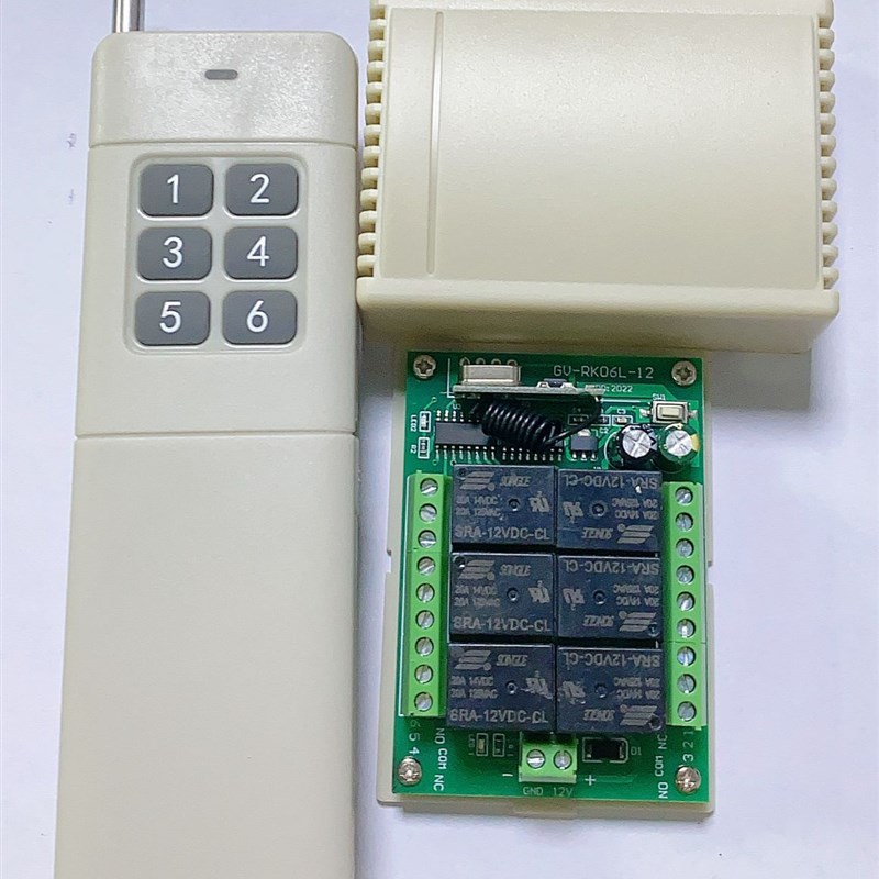 12V开关配大功率遥控器无线开关 通断器6路6键无线遥控器开关