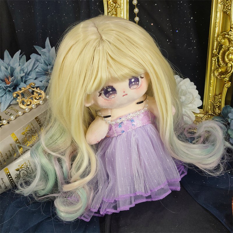 20cm棉花娃娃发尾彩色卷发假发 大头围可爱甜美棉布娃娃装扮假发