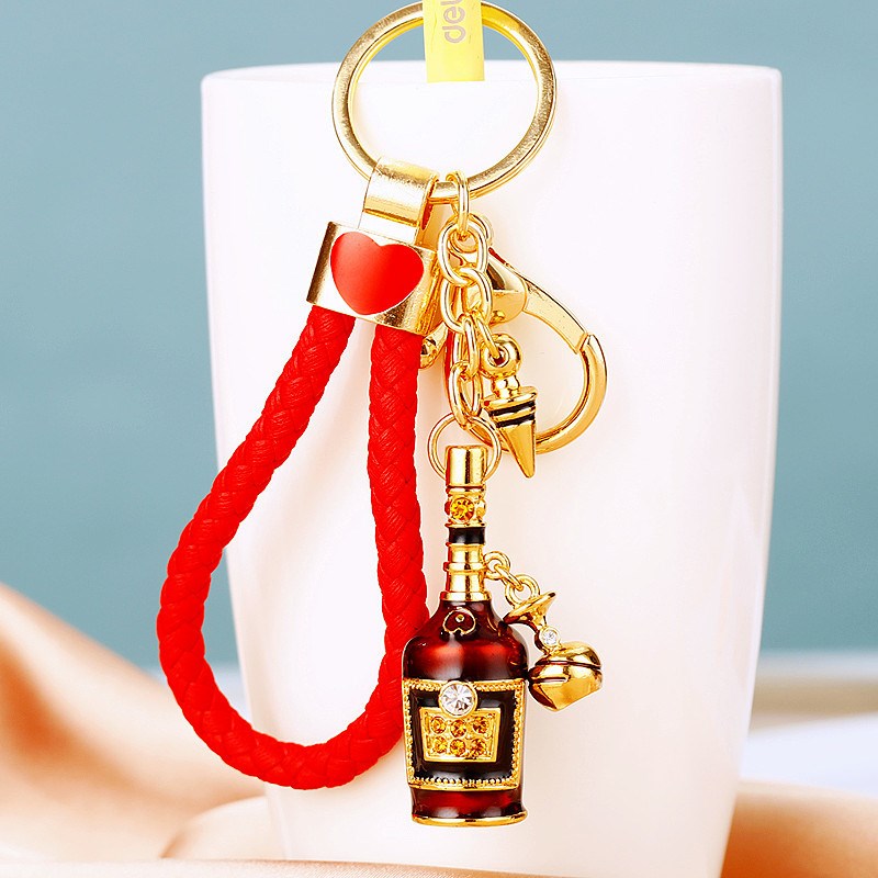 精致高档创意水钻小酒瓶汽车钥匙扣女韩国可爱包挂件钥匙链圈礼品