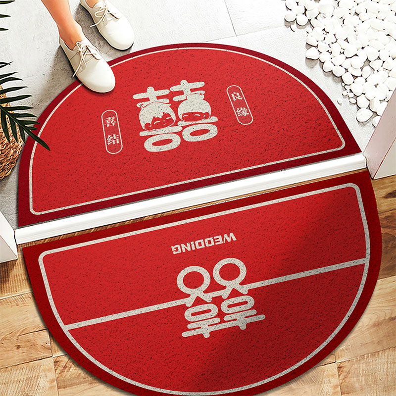 新中式半圆入h户门地垫结婚进门家用踩脚垫红色喜庆门垫丝圈地毯