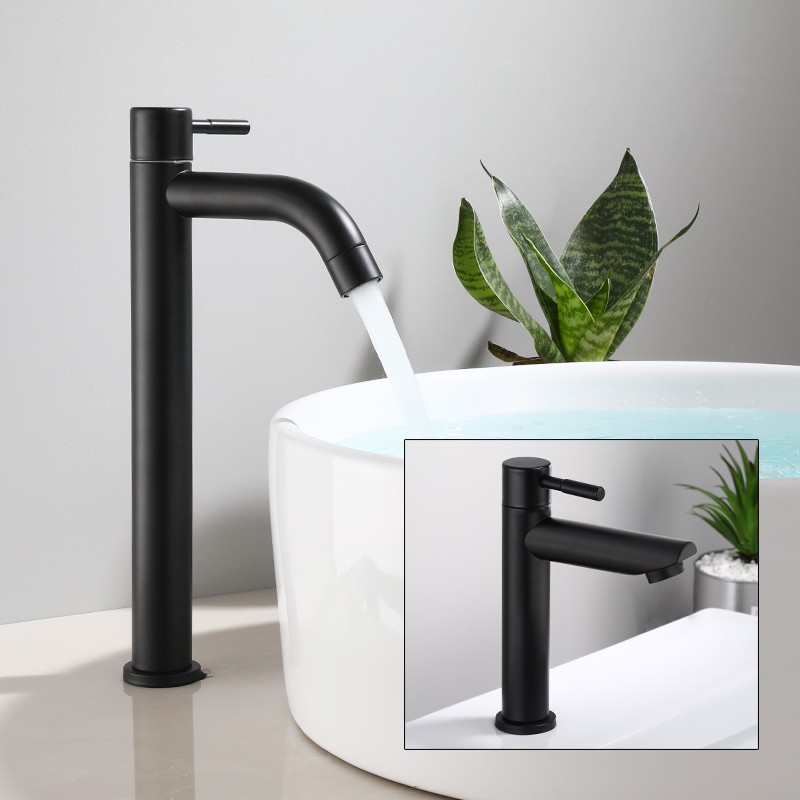 单冷黑色浴室台盆面盆台上水龙头 冷水304不锈钢艺术盆台下盆龙头