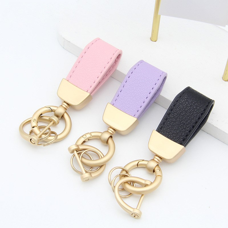 法式短款小羊纹钥匙扣电镀珍珠金潮牌汽车钥匙链可爱皮绳情侣挂饰