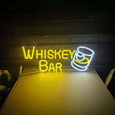 Whiskey酒吧霓虹灯 bar长方形啤酒杯霓虹灯牌派对灯创意造型灯牌