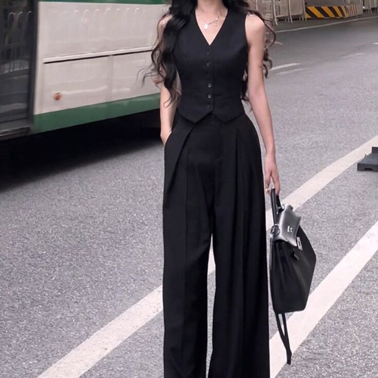 黑色小香风西装马甲背心女款夏季薄款高端洋气时髦小马夹无袖上衣图片