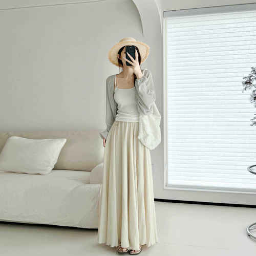 抗皱棉麻半身裙温柔杏色