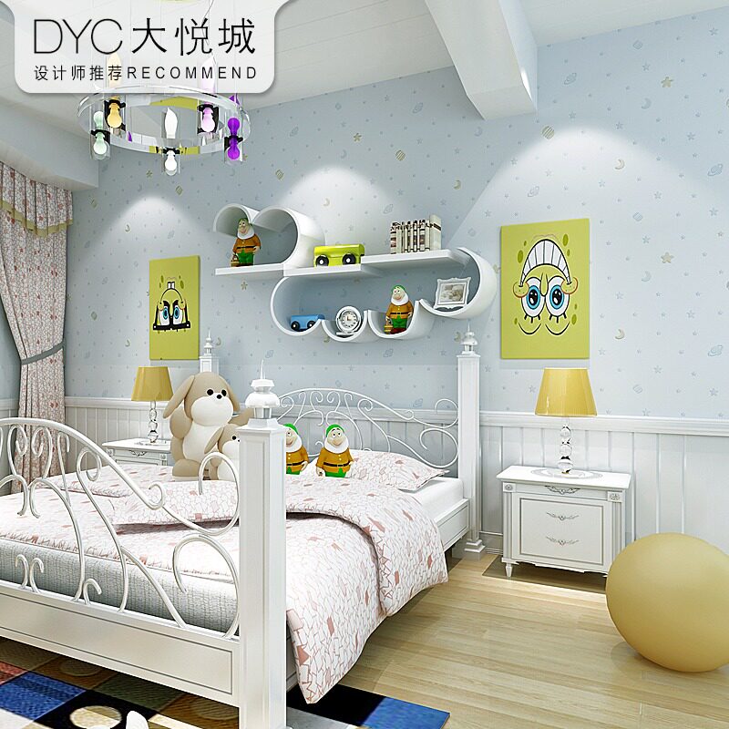 环保无纺布儿童房间墙纸非自粘无甲醛男孩卧室女孩家用加厚墙壁纸图片